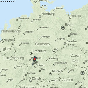 Karte von Bretten :: Deutschland Breiten- und Längengrad : Kostenlose