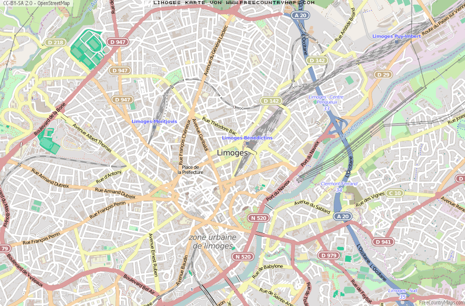 Karte von Limoges :: Frankreich Breiten- und Längengrad : Kostenlose