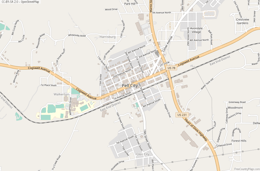 Pell City Map United States Latitude & Longitude: Free Maps