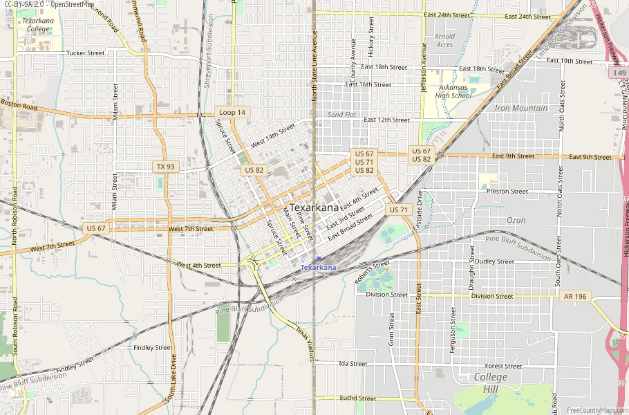 Texarkana Map United States Latitude & Longitude: Free Maps