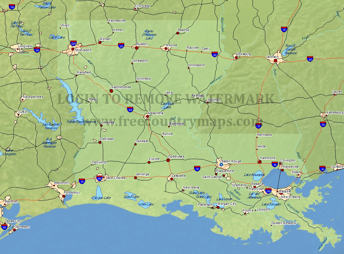 Free Road Map of Louisiana